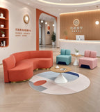 Modern Luxury Orange Leather and Fabric Curved Sofa