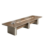 商務胡桃木色PU皮帶線盒大尺寸會議枱 Premium Walnut PU Leather Large Conference Table