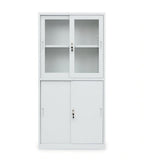 實用灰白鋼制玻璃趟門帶鎖文件櫃 Practical Steel Glass Sliding Door Filing Cabinet