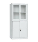 實用灰白鋼制玻璃趟門帶鎖文件櫃 Practical Steel Glass Sliding Door Filing Cabinet
