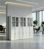 實用灰白鋼制玻璃趟門帶鎖文件櫃 Practical Steel Glass Sliding Door Filing Cabinet