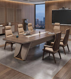 現代木紋帶線盒長方形會議枱 Modern Wood Grain Rectangular Conference Table