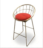 Light Luxury Red Fabric Bar Stool with Stainless Steel Legs