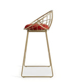 Light Luxury Red Fabric Bar Stool with Stainless Steel Legs