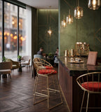 Light Luxury Red Fabric Bar Stool with Stainless Steel Legs