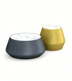 Modern White Sintered Stone Pleated Leather Golden Round Coffee Table