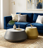 Modern White Sintered Stone Pleated Leather Golden Round Coffee Table