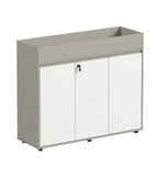 商務灰白拼色掩門帶鎖矮身辦公室文件櫃 Grey White Locked Low Office File Cabinet