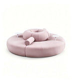現代粉紅布藝帶茶几圓形多座位梳化 Modern Pink Fabric Round Sofa