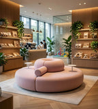 現代粉紅布藝帶茶几圓形多座位梳化 Modern Pink Fabric Round Sofa
