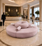 現代粉紅布藝帶茶几圓形多座位梳化 Modern Pink Fabric Round Sofa