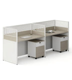 現代木紋直型帶活動櫃屏風辦公枱 Modern Straight Desk with Screen and Cabine
