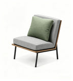 現代簡約灰色布藝拼木紋無扶手單座位梳化 Modern Minimalist Grey Fabric and Wood Grain Armless Single Seater Sofa