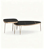 輕奢黑金岩板古銅色金屬腳組合茶几 Light Luxury Black Sintered Stone Bronze Metal Nesting Coffee Table