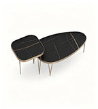 輕奢黑金岩板古銅色金屬腳組合茶几 Light Luxury Black Sintered Stone Bronze Metal Nesting Coffee Table