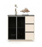 Modern Beige and Wood Glass Swing Door Filing Cabinet