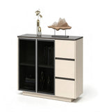 Modern Beige and Wood Glass Swing Door Filing Cabinet