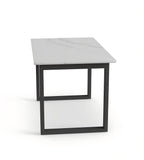 現代茶餐廳白色岩板長方形鋼架餐枱 | Modern Sintered Stone Dining Table