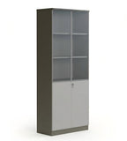 Dark Grey Wooden File Cabinet with Tinted Glass Hinged Doors and Password Lock