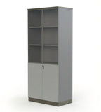 Dark Grey Wooden File Cabinet with Tinted Glass Hinged Doors and Password Lock