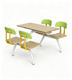 Modern Minimalist Wood Grain Green PU Leather 4-Seater Fixed School Dining Table