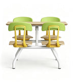 Modern Minimalist Wood Grain Green PU Leather 4-Seater Fixed School Dining Table
