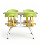 現代簡約木紋綠色PU皮四人位固定學校餐枱 Modern 4-Seater School Canteen Dining Table