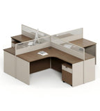 現代木紋L型帶活動櫃屏風工作枱 Modern L-Shaped Desk with Cabinet