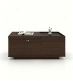 商務胡桃木色木紋帶儲物長方形茶几 Business Walnut Wood Grain Rectangular Storage Coffee Table