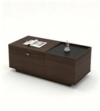 商務胡桃木色木紋帶儲物長方形茶几 Business Walnut Wood Grain Rectangular Storage Coffee Table