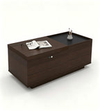 商務胡桃木色木紋帶儲物長方形茶几 Business Walnut Wood Grain Rectangular Storage Coffee Table
