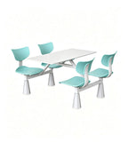 Durable White Sintered Stone School Canteen Integrated 4-Seater Dining Table Set