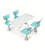 Durable White Sintered Stone School Canteen Integrated 4-Seater Dining Table Set