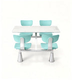 Durable White Sintered Stone School Canteen Integrated 4-Seater Dining Table Set