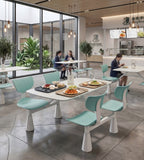 Durable White Sintered Stone School Canteen Integrated 4-Seater Dining Table Set