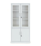 實用灰白色鋼制玻璃掩門帶鎖文件櫃 Practical White Steel Lockable Filing Cabinet