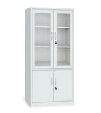 實用灰白色鋼制玻璃掩門帶鎖文件櫃 Practical White Steel Lockable Filing Cabinet