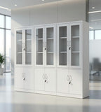 實用灰白色鋼制玻璃掩門帶鎖文件櫃 Practical White Steel Lockable Filing Cabinet