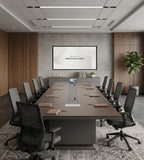 現代深木色帶線盒會議枱 Modern Dark Wood Conference Table