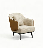 Modern Light Luxury Brown Faux Leather and Fabric Single Seater Sofa