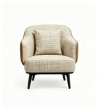 Modern Light Luxury Brown Faux Leather and Fabric Single Seater Sofa