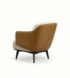現代輕奢啡色西皮拼布藝帶扶手單座位梳化 Modern Light Luxury Brown Faux Leather and Fabric Single Seater Sofa