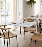 輕奢白色岩板鋼架長方形餐枱 White Sintered Stone Dining Table