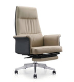 商務米色拼色PU皮可躺帶腳踏老闆椅 Beige PU Leather Reclining Boss Chair