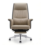 商務米色拼色PU皮可躺帶腳踏老闆椅 Beige PU Leather Reclining Boss Chair