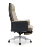 商務米色拼色PU皮可躺帶腳踏老闆椅 Beige PU Leather Reclining Boss Chair