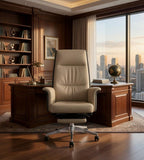 商務米色拼色PU皮可躺帶腳踏老闆椅 Beige PU Leather Reclining Boss Chair