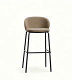 現代簡約淺啡色布藝弧形低背高腳椅 Modern Minimalist Light Brown Fabric Curved Low Back Bar Stool