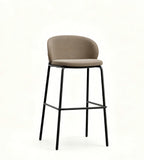 現代簡約淺啡色布藝弧形低背高腳椅 Modern Minimalist Light Brown Fabric Curved Low Back Bar Stool