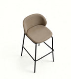 現代簡約淺啡色布藝弧形低背高腳椅 Modern Minimalist Light Brown Fabric Curved Low Back Bar Stool